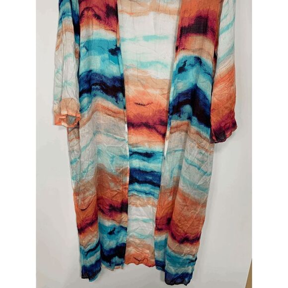 Mix It Women's Shawl Kimono Open Front Swimsuit Cover Up Orange Blue One Size - Picture 3 of 6